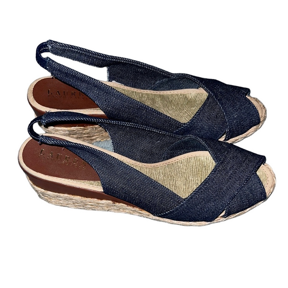 Ralph Lauren Dark Blue Espadrille Wedges - Picture 1 of 6